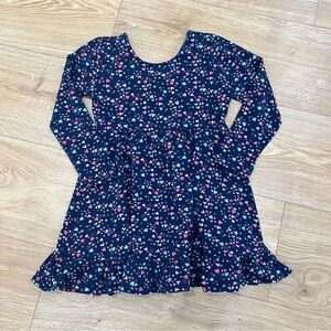 crewcuts Girls’ Re-Imagined Navy Heart-Print Long-Sleeve Ruffle Dress Size 5